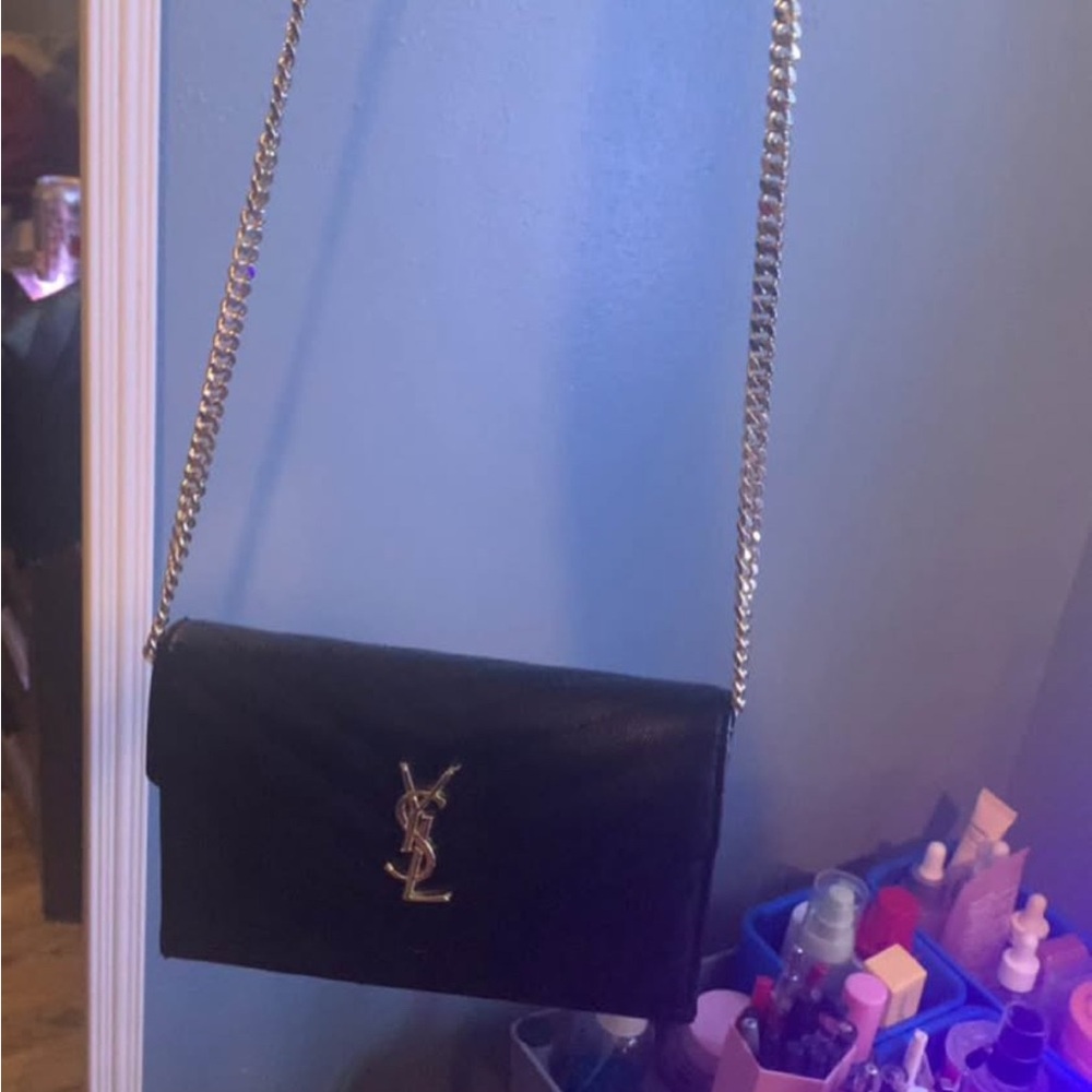 Yves Saint Laurent Black Crossbody Bag with Silver Chain